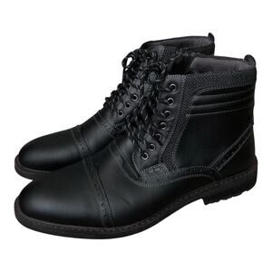 Arkbird Boots Mens 12 Black Leather Combat Lace Up Side Zip Ankle Boot